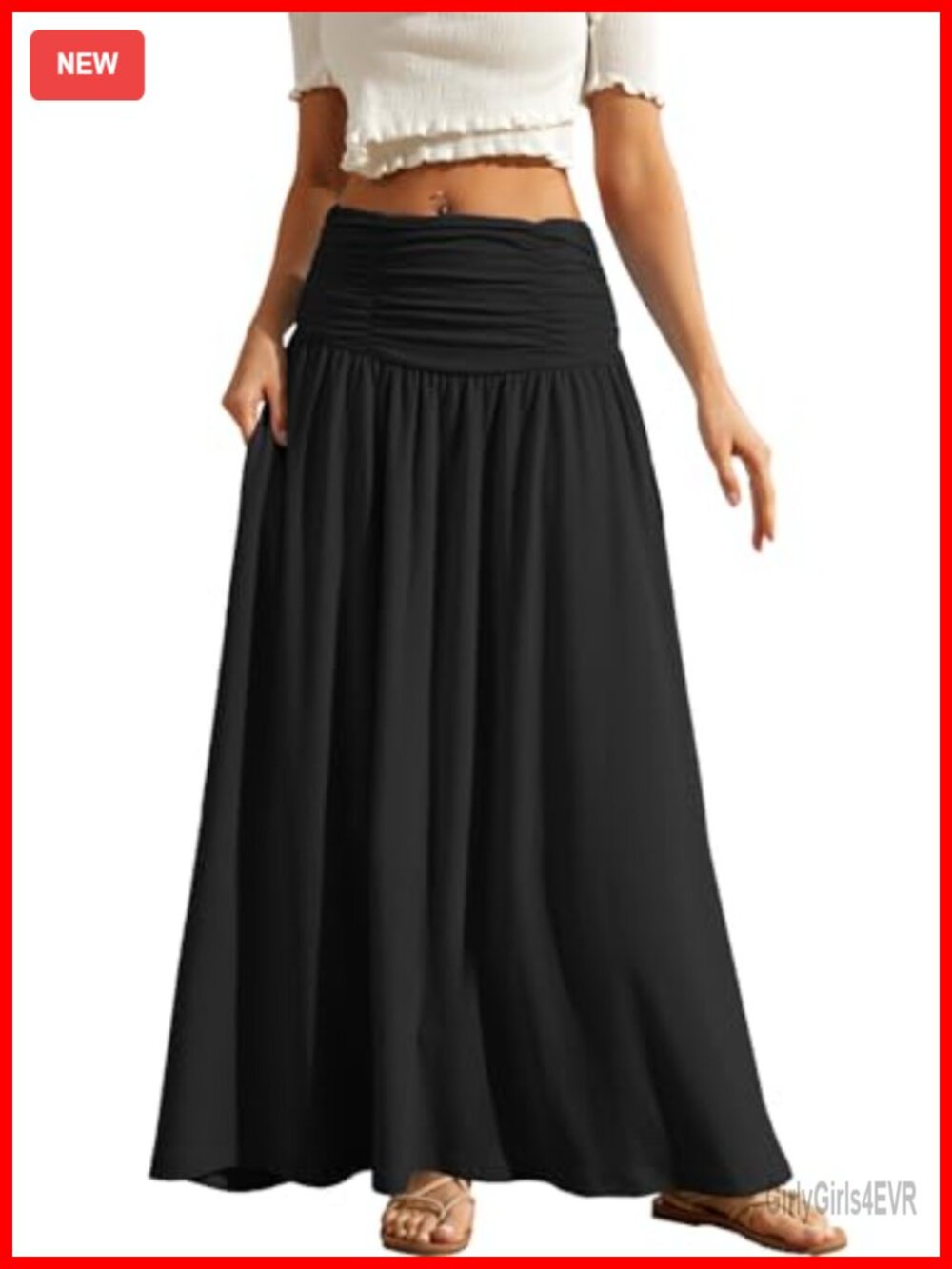 Maxi Flowy Skirt Stretchy High Waist Ruched A-Line Summer Vacation Long Skirt